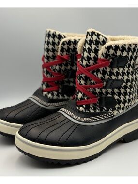 Sorel Tivoli Women’s Houndstooth Tweed Fleece Waterproof Rain/Snow Boots Size 9